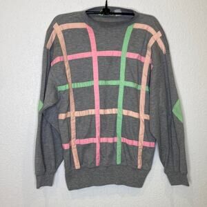 Recreation Stretchy Pullover Sweatshirt Lattice Design Long Sleeve Sz M Neon